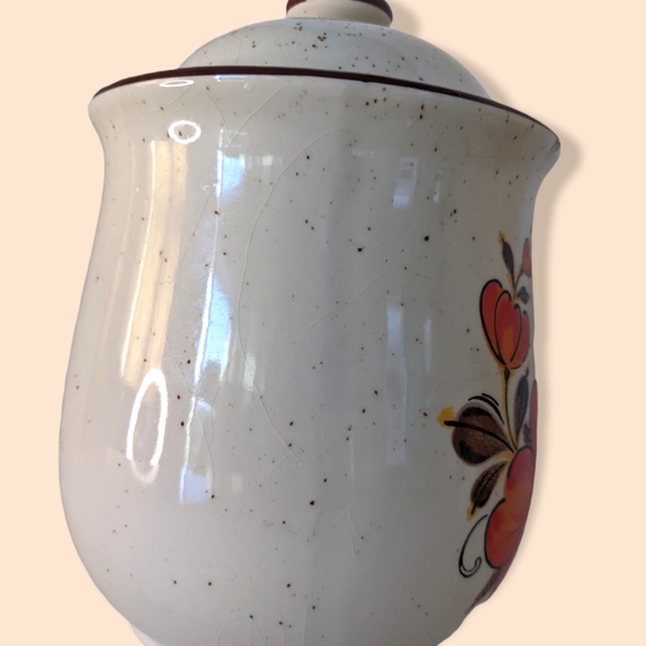 Vintage Poppy Valencia 2 Stoneware Canisters Orange Flowers japan - Picture 6 of 8